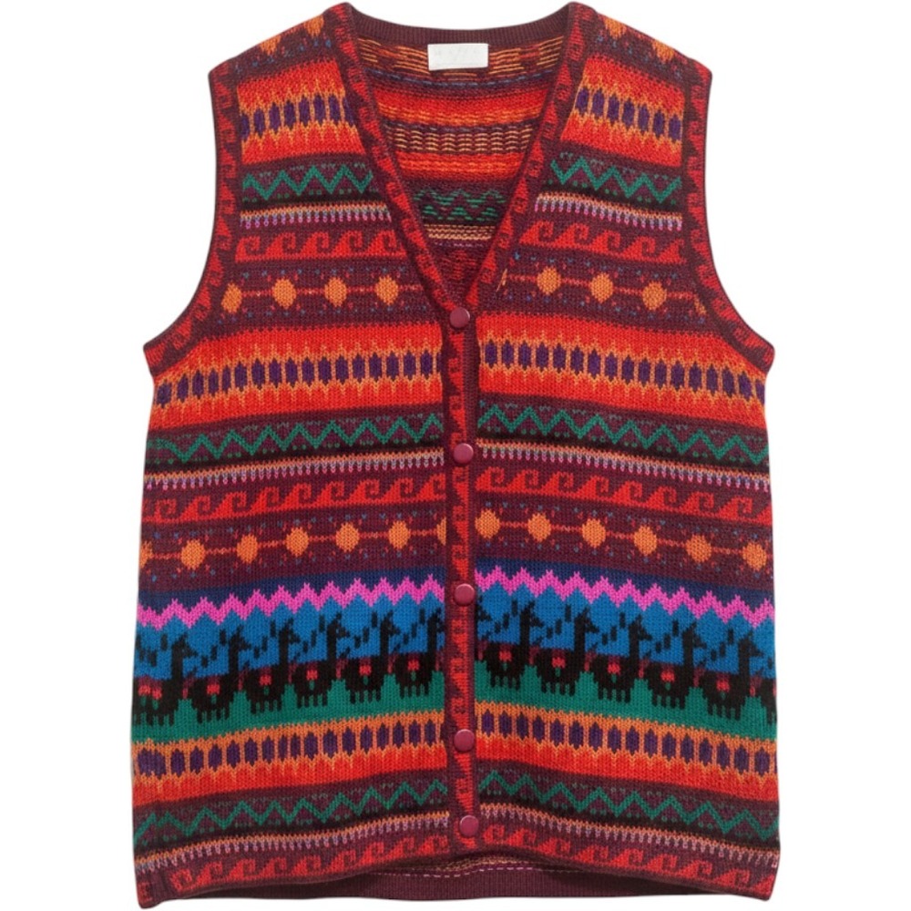 Raffa 100% Alpaca Wool Knit Sweater Vest Multicolor Fair Isle Llama Cardigan